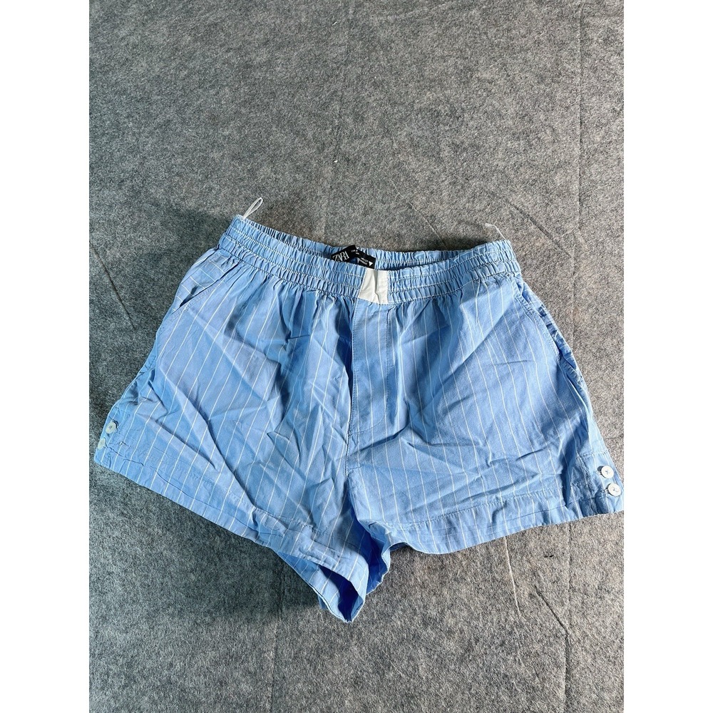 Zara Striped‎ Poplin Shorts With Pockets & Elastic Waistband Size Small